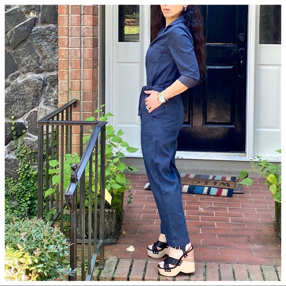BOHO WORKMAN CHIC JEAN JUMPSUIT WITH POCKETS - Picture 9 of 10